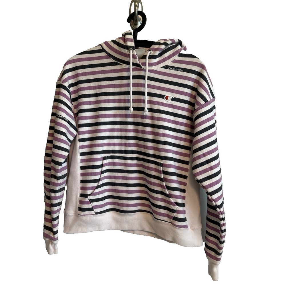 Champion Reverse Weave Y2K Womens Striped Hoodie Sz Med Activewear Athleisure